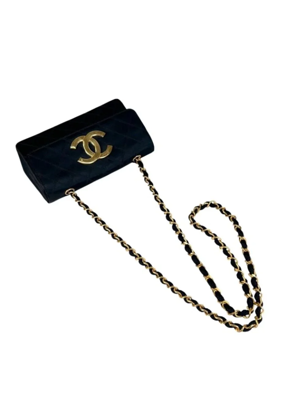 Chanel Large CC Logo Quilted Chain Shoulder Bag Satin Black
